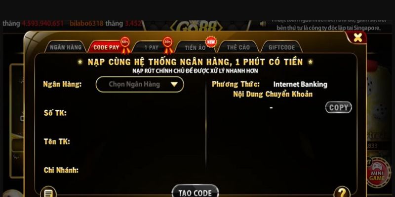 Các phương thức nạp tiền Go88